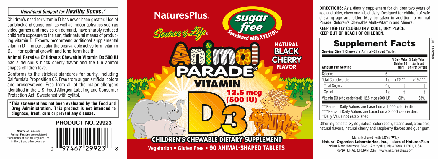 Animal Parade® Vitamin D3 500 IU Sugarfree 