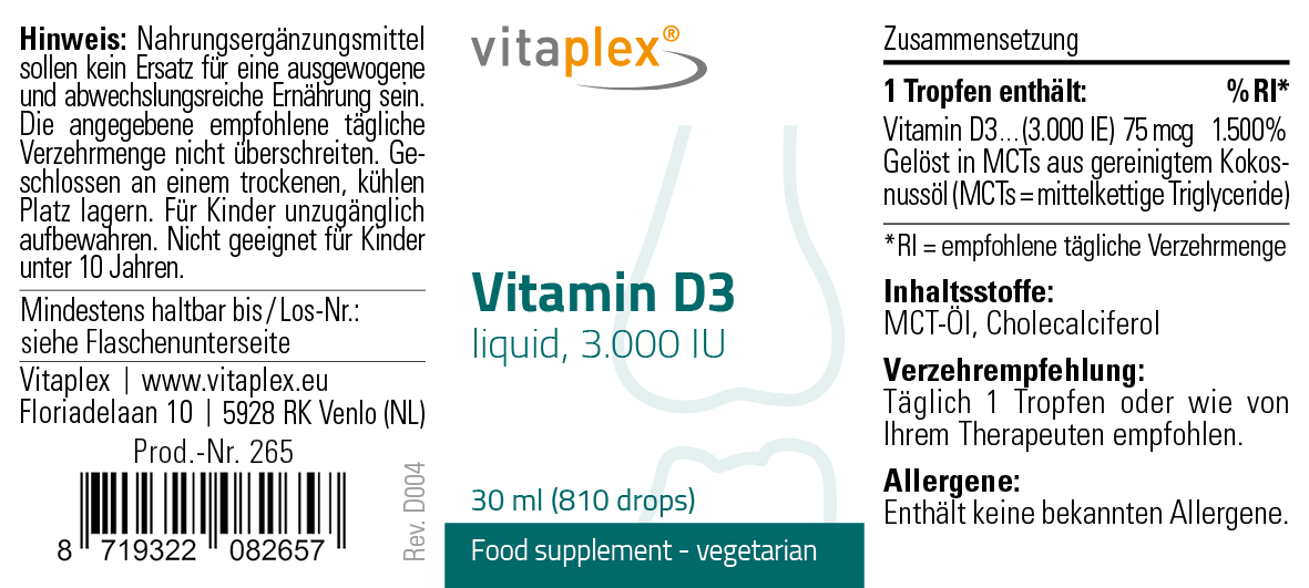 Vitamin D3 liquid, 3.000 IU per drop 