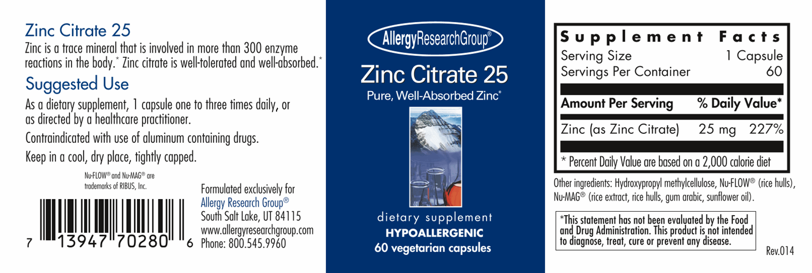 Zinc Citrate 25 mg