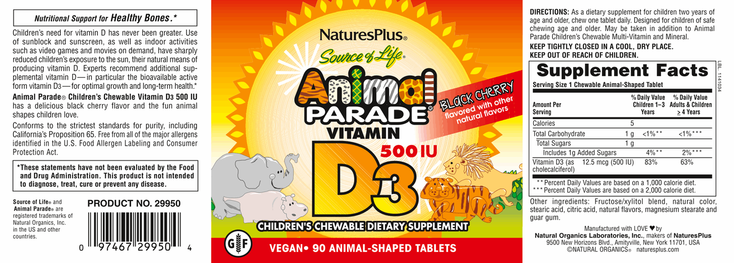 Animal Parade® Vitamin D3 500 IE 